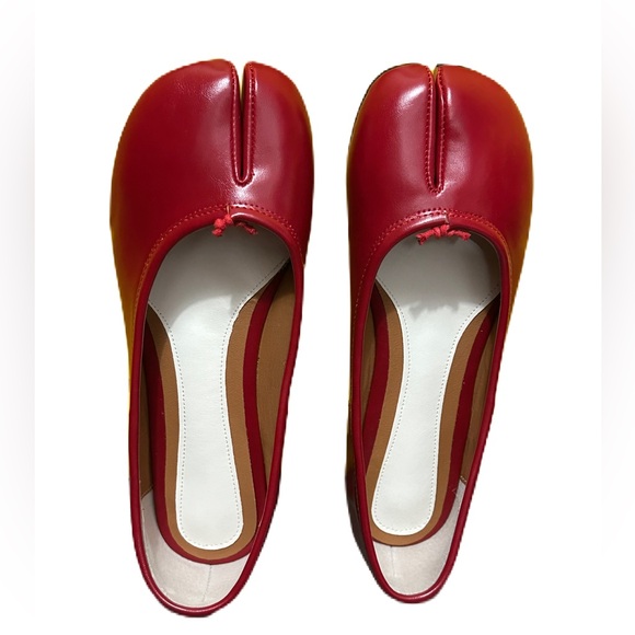 Tabi Ballet Flats Shoes for Women Rounde Toe Wide Width Split Toe Low Heel - Red - Picture 9 of 10